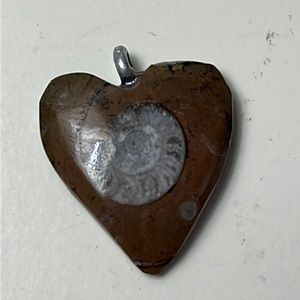 Pd15. Beautiful heart shaped stone pendant with fossil.